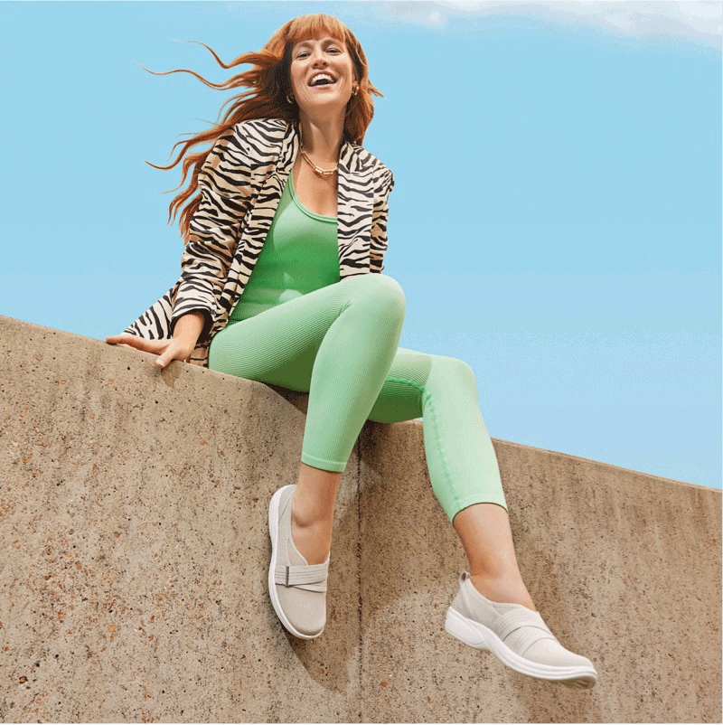 woman wearing a slip on bzees shoe