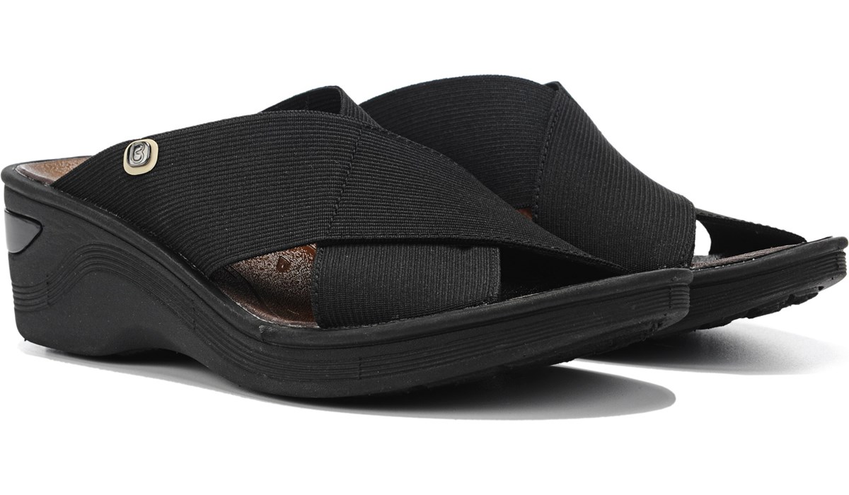 black wedge slip on shoes