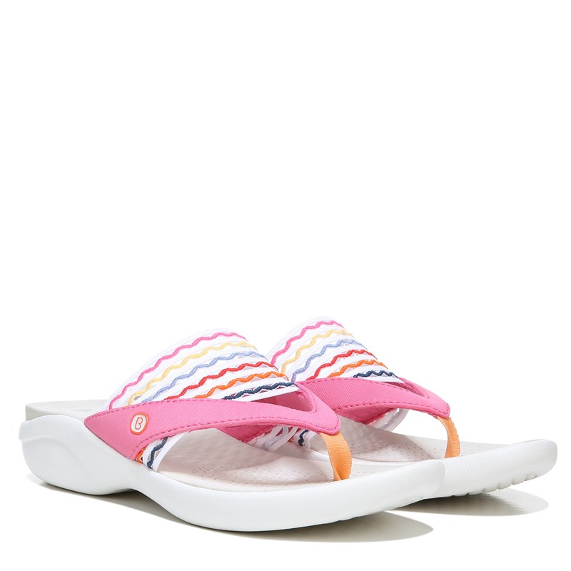 Bzees Cabana Flip Flop Sandal, 10.0 M (Pink Ripple Gore) Machine Washable, Slip-On Fit, Stretch Fabric Upper, Free Foam Footbeds