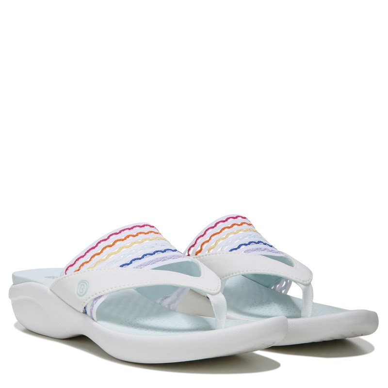 Bzees Cabana Flip Flop Sandal, 10.0 M (White Rainbow Stretch Fabric) Machine Washable, Slip-On Fit, Free Foam Footbeds, Anti-Microbial/Odor Control