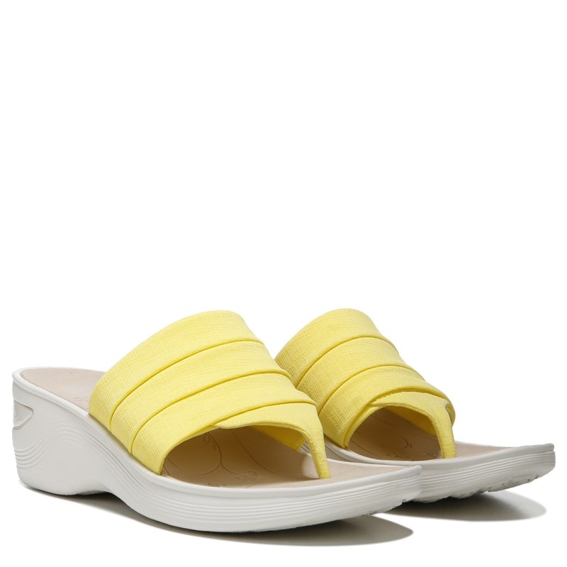 Bzees Dallas Flip Flop Wedge Sandal, 10.0 W (Yellow Fabric) Machine Washable, Slip-On Fit, Open Toe, Dynamic Stretch Upper