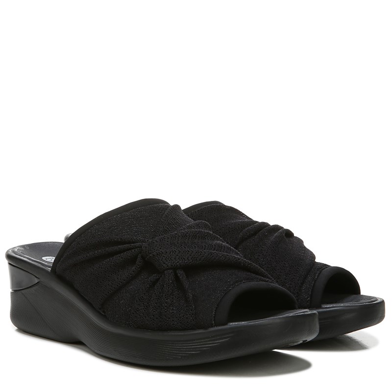Bzees Smile Ii Slide Wedge Sandal, 10.0 M (Black Lace Fabric) Machine Washable, Slip-On Fit, Open Toe, Dynamic Stretch Upper