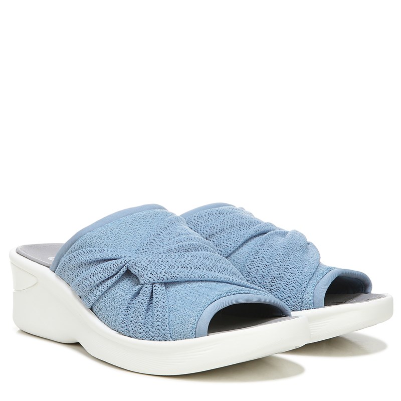 Bzees Smile Ii Slide Wedge Sandal, 10.0 M (Blue Lace Fabric) Machine Washable, Slip-On Fit, Open Toe, Dynamic Stretch Upper